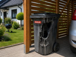Beschädigte Restmülltonne (erstellt mit KI)